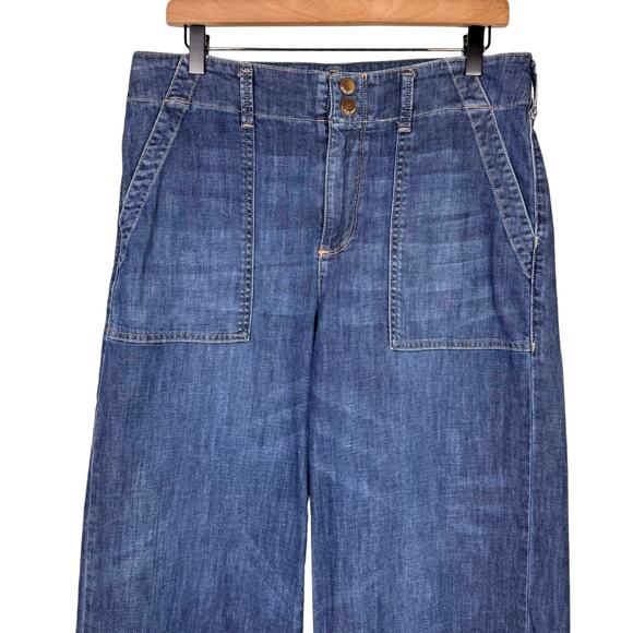Seven7 Wide Leg Capri Cropped High Rise Square Pocket Blue Denim Jeans - Picture 3 of 8
